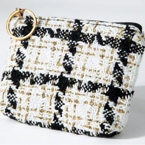 L.I.B. Ivory Tweed Lurex  Coin/Card Purse With Keyring